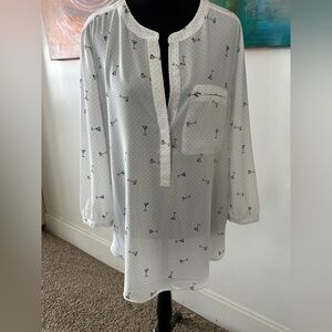 NYDJ 3/4 Sleeve Tunic Pintuck Back Blouse In Cocktail Print Front Pocket Size M